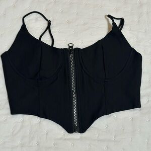 Black Zipper Front Bustier Top